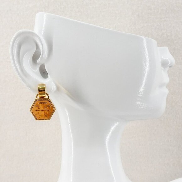 Tory Burch Mother of Pearl Geo Drop Earrings Gold OS - Picture 7 of 12